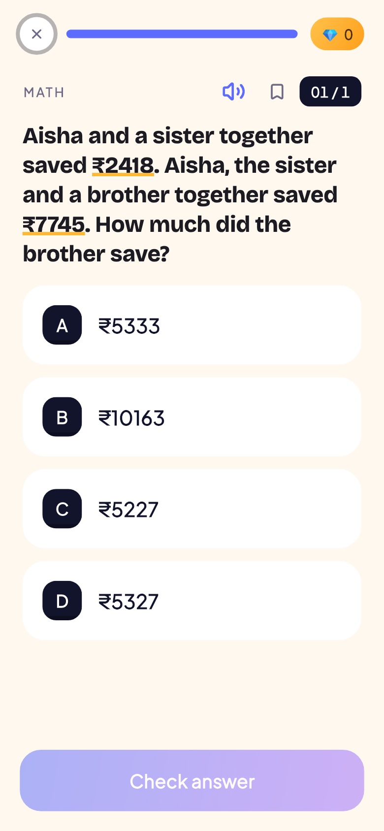 A practice question in PrepMojo